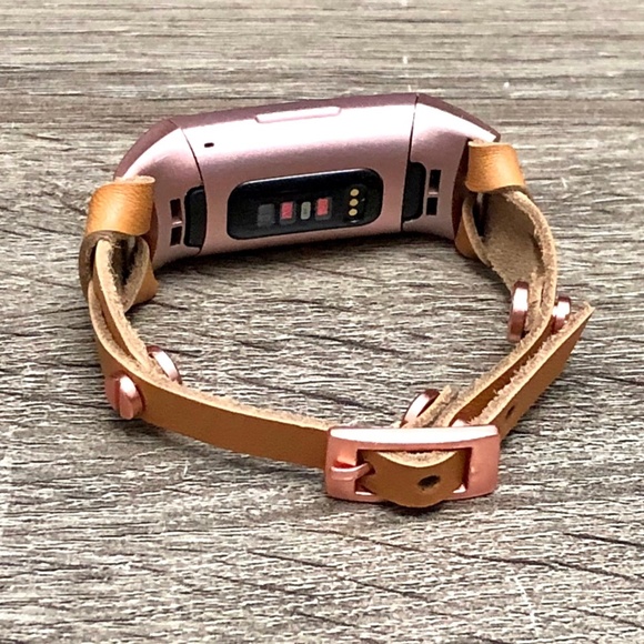 Slim Tan Leather Strap Rose Gold Charge 4 Bracelet - Picture 3 of 7